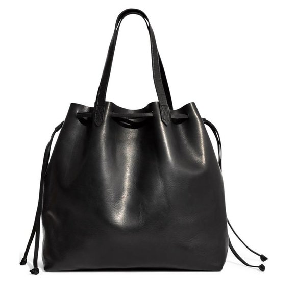 Madewell Bags Madewell Black Leather Drawstring Transport Tote